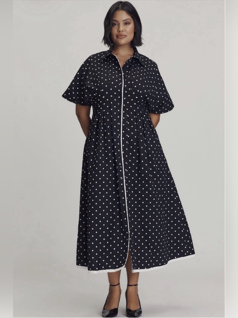 New Anthropologie EXQUISE Tobie Button-front Pleated Midi Shirt Dress Size M